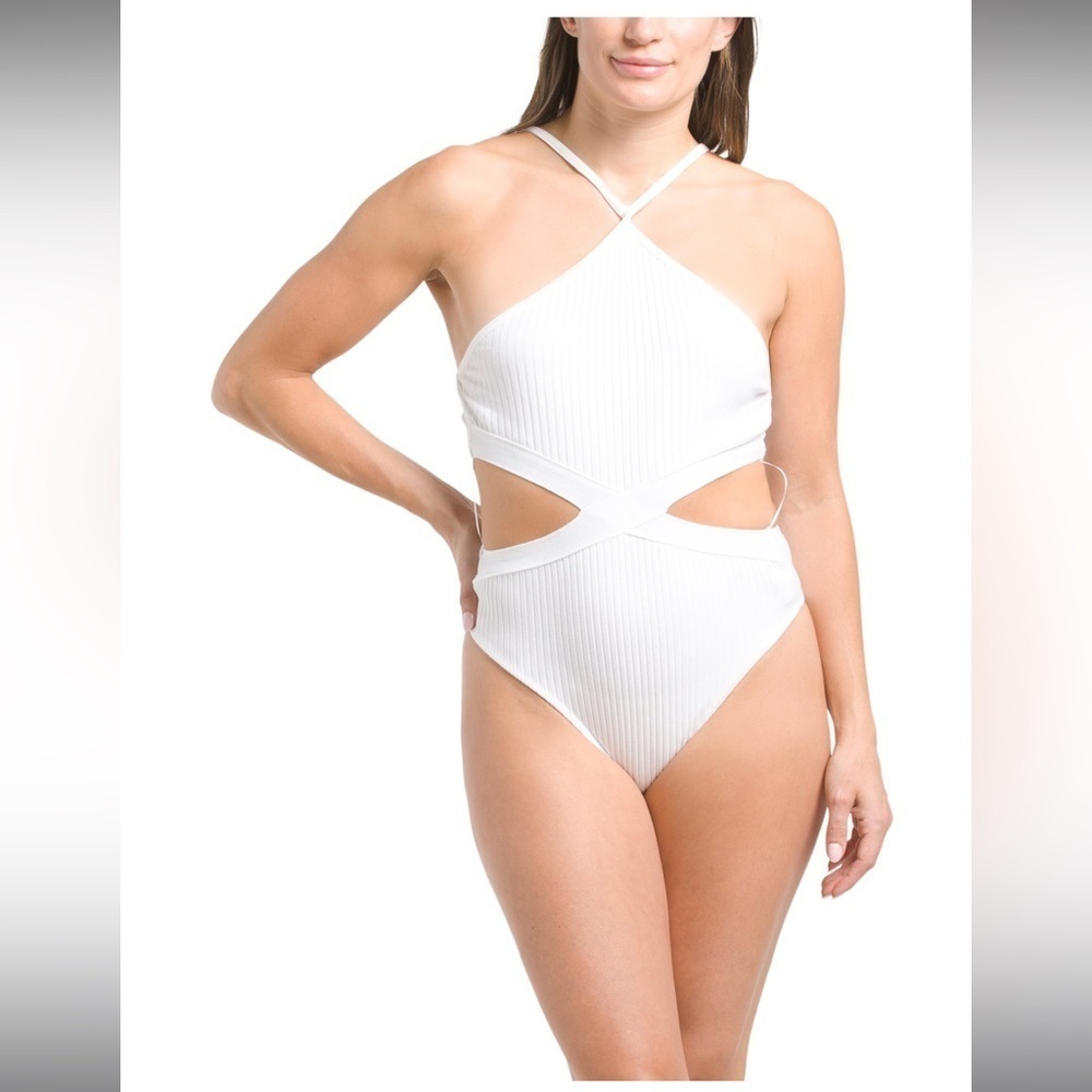 ZARA NWT ribbed cut out bodysuit size M white